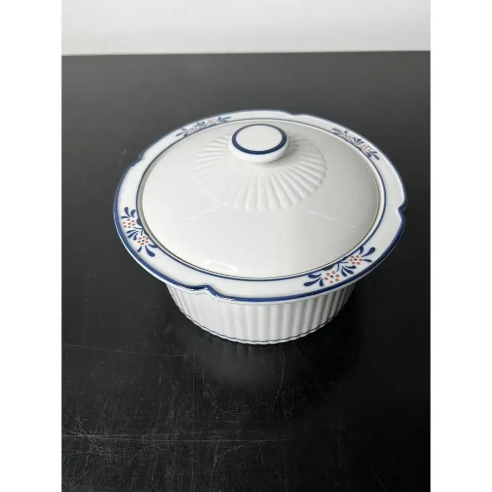 Dansk Maribo Pattern 7” Lidded Casserole Dish in White w/‎ Blue & Pink